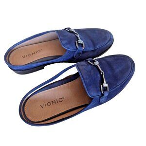 Vionic Salie Navy Blue Suede Loafer Mules Women’s 9M Orthotic Slip-on Buckle